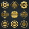 Vintage badge and retro logo set. Original, Premium quality and Guarantee stamp, seal and label collection. Vector illustration Royalty Free Stock Photo